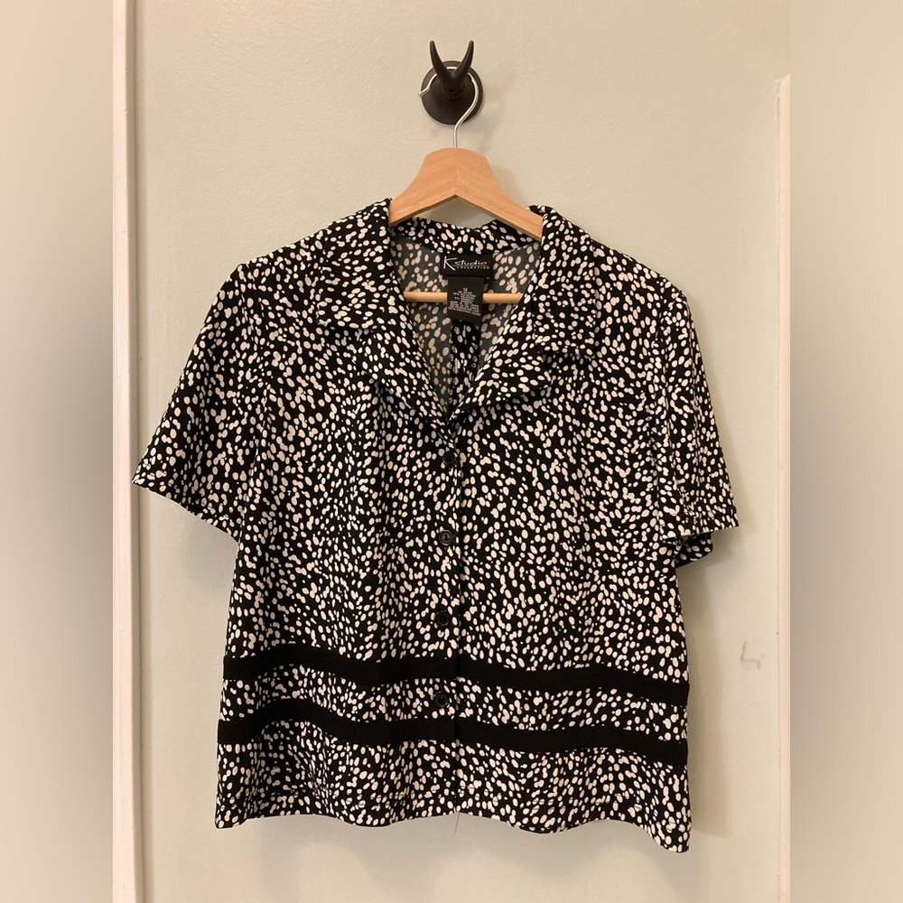 K Studio Button Down Top Black & White
